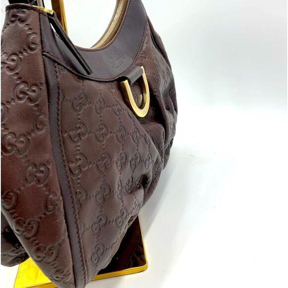 Auth Gucci Brown Guccisima Leather Abbey D Ring Shoulder Bag Preloved Purse - Picture 12 of 16